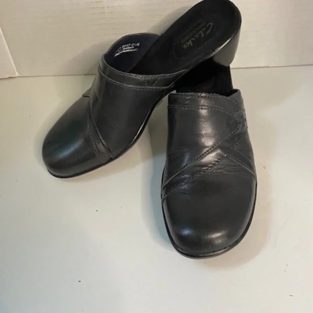 Clark’s Navy blue Leather wedge Mules Clogs, size 8.5N - Picture 2 of 8